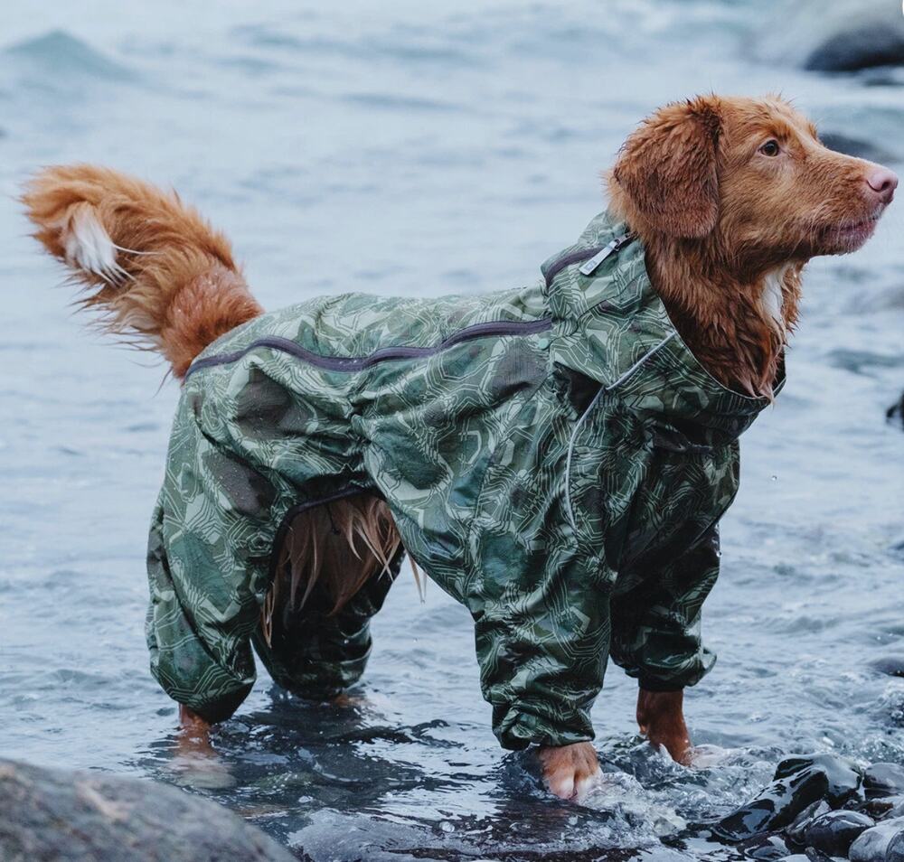 Hurtta Dog Green Downpour Suit Camo Waterproof Adjustable Waist 50M CM/20M IN
